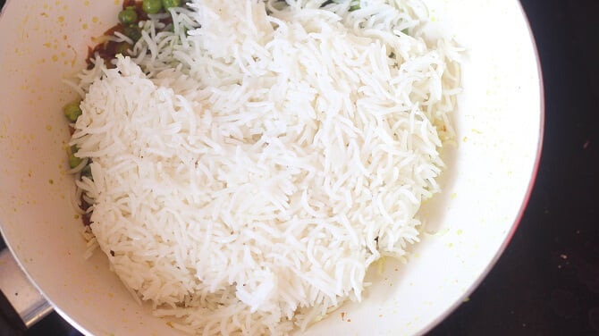rice added to the matar masala