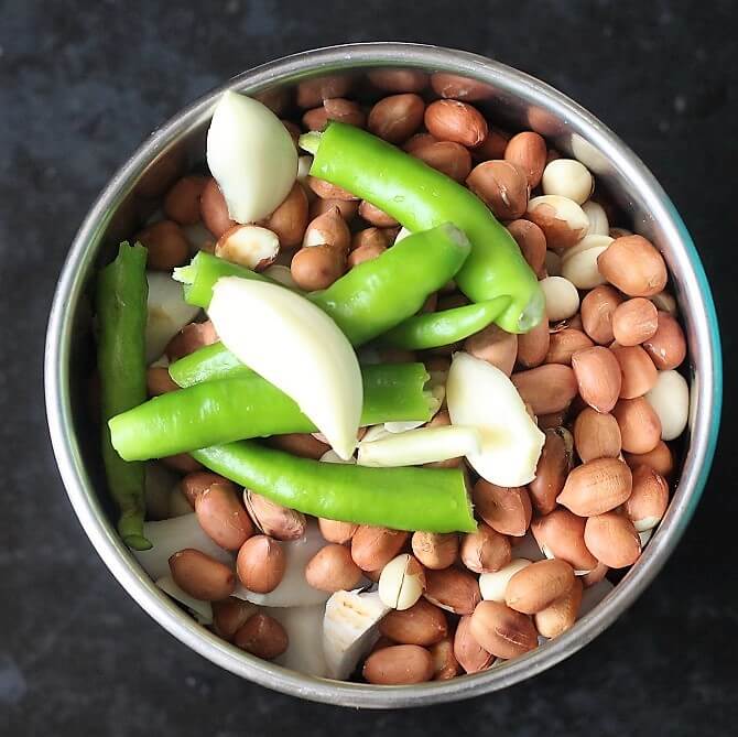 peanuts, green chili, garlic in a jar