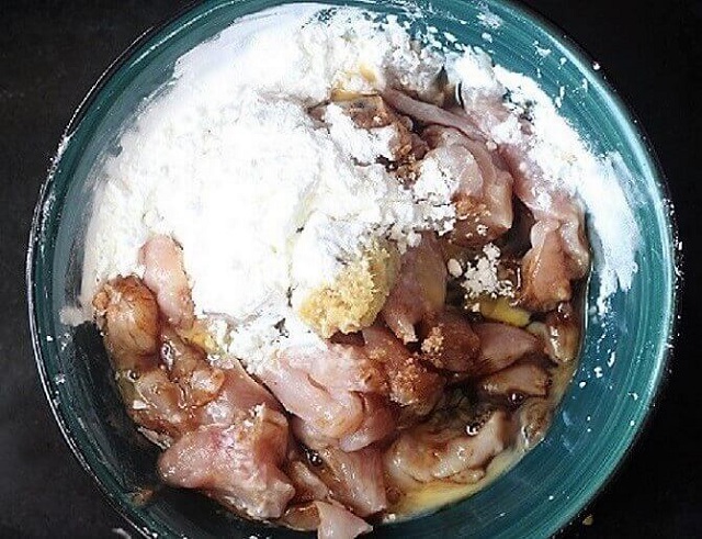 ingredient for frying the chicken in a blue bowl