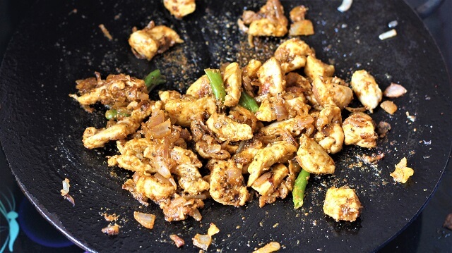 tawa chicken fry getting browned