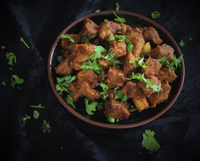 close up of andhra mutton fry recipe