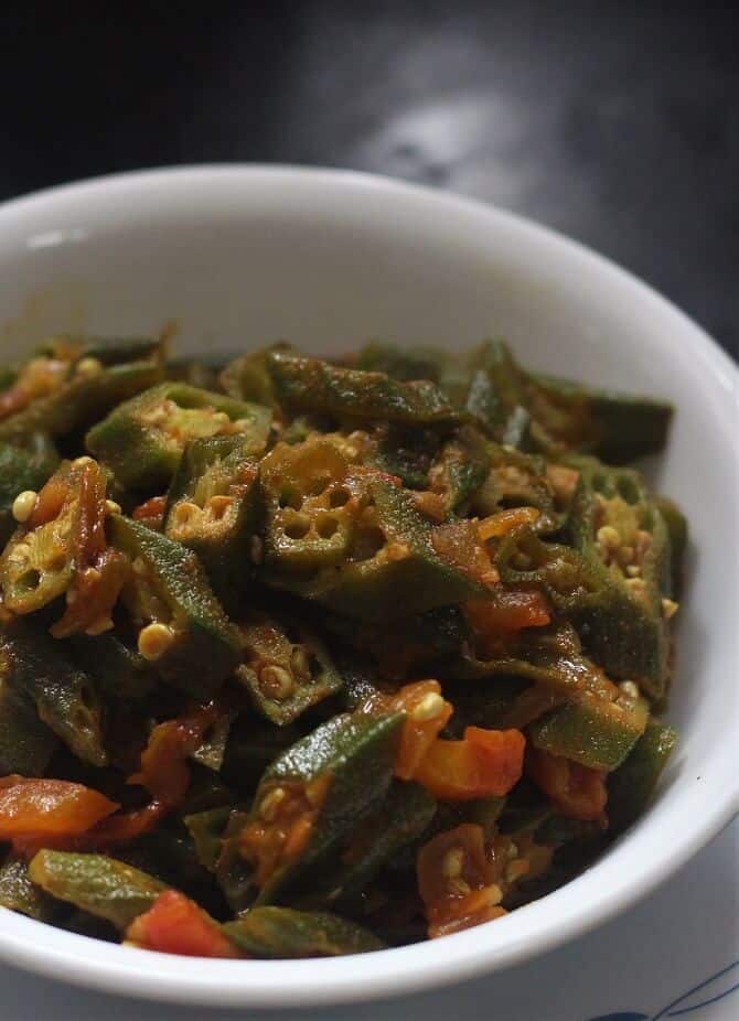 close up view of bhindi masala recipe