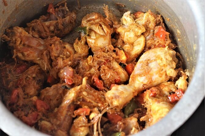 tomato, spices added for making the south indian chicken biryani