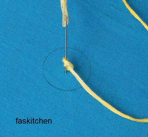 2. looping the thread around the needle